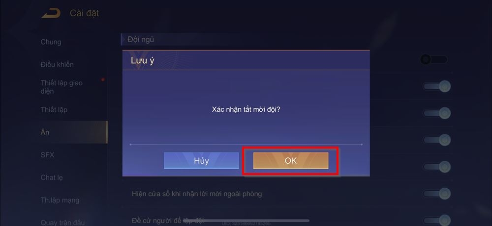 Cách tắt mời đội Liên Quân Mobile 3