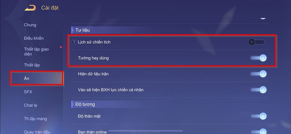 Cách ẩn lịch sử đấu Liên Quân Mobile 2