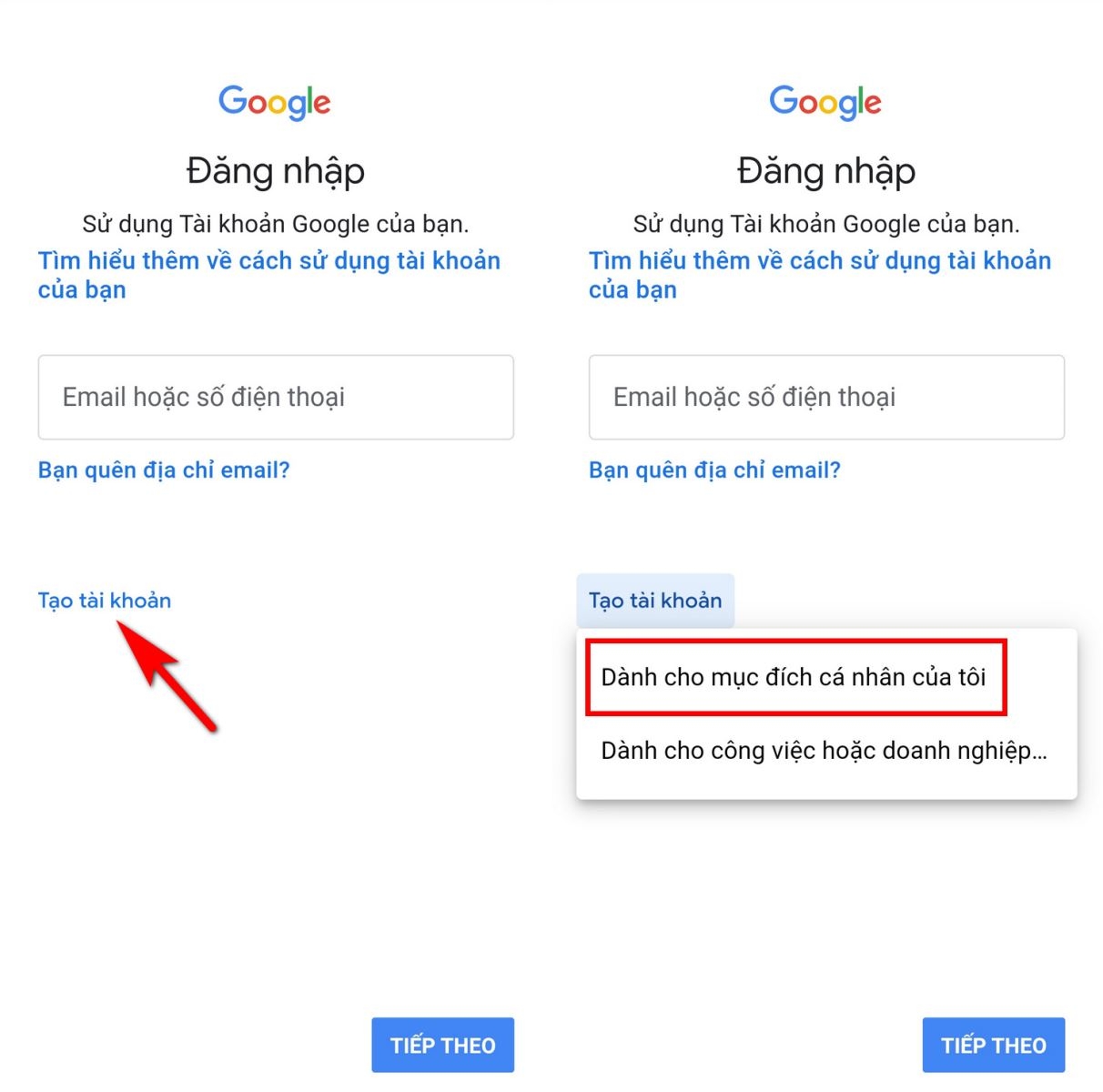 cách tạo gmail trên điện thoại 2