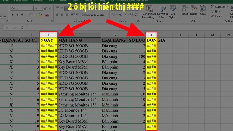 lỗi trong excel 2