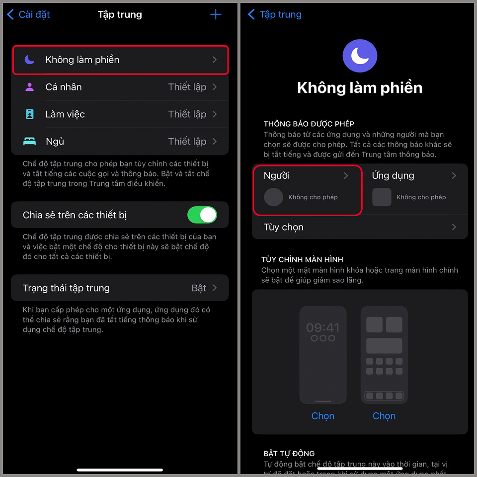 Chế độ không làm phiền trong trạng thái tập trung