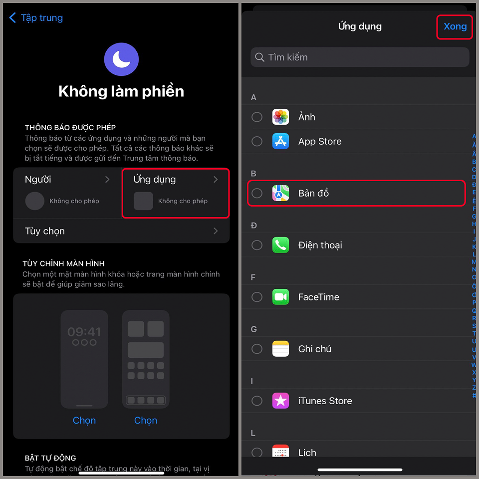 Tùy chỉnh thông báo của các ứng dụng trong chế độ tập trung