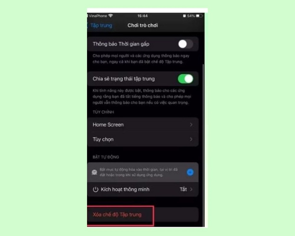 Ấn chọn “Xóa chế độ tập trung” để rời khỏi trạng thái tập trung