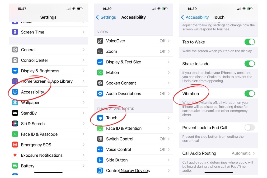 Tắt rung trong “Cài Đặt Trợ Năng”