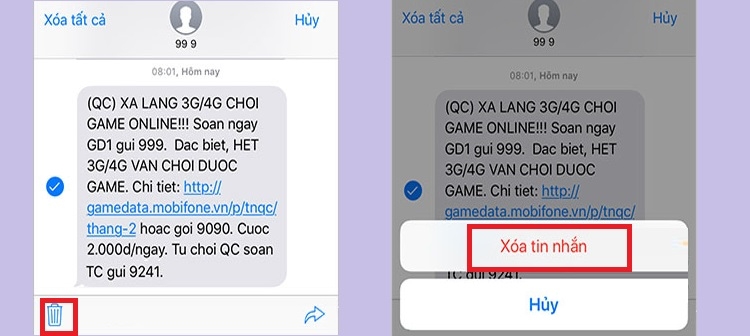 Xoá từng nội dung tin nhắn (Hình 3)