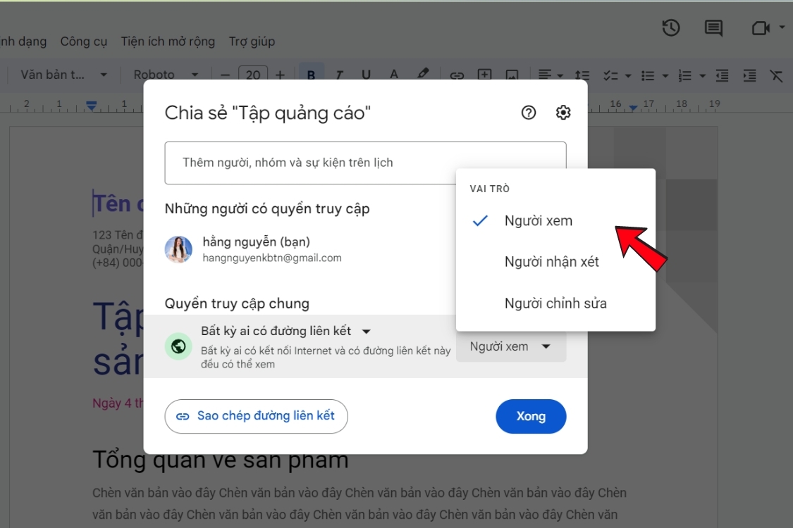 Cách chia sẻ file Docs của mình cho người khác 1