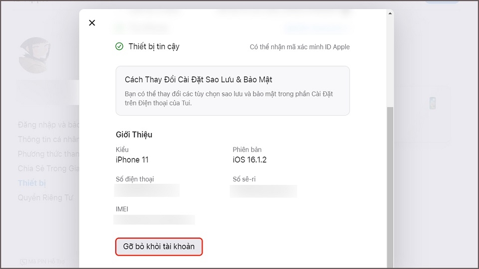 Ấn ‘Gỡ bỏ tài khoản” để hoàn tất quá trình xóa đồng bộ tài khoản