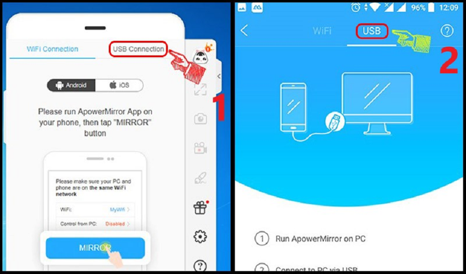 Thao tác để bắt đầu kết nối điện thoại với máy tính bằng cap USB