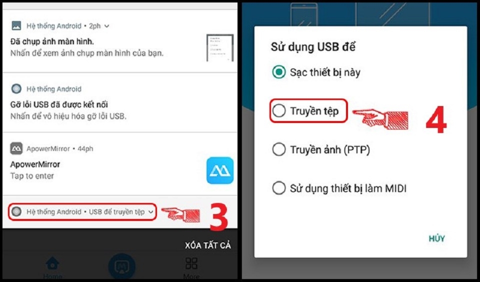 Thao tác điều chỉnh chế độ của USB
