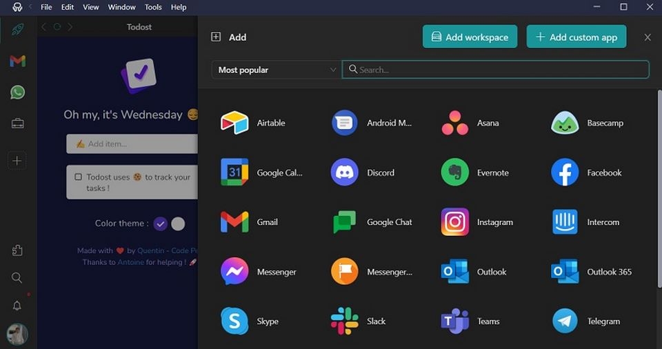 Những ứng dụng chính được hỗ trợ