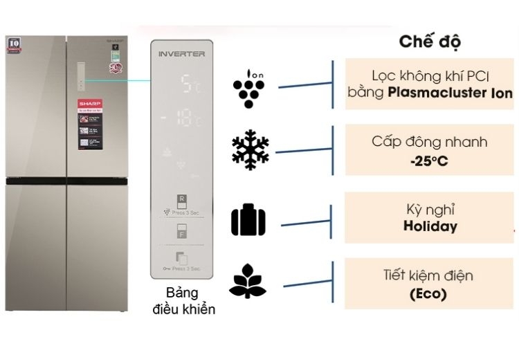 Tủ lạnh Sharp SJ-FXP480VG-CH 4 cánh 401 lít màu vàng champagne