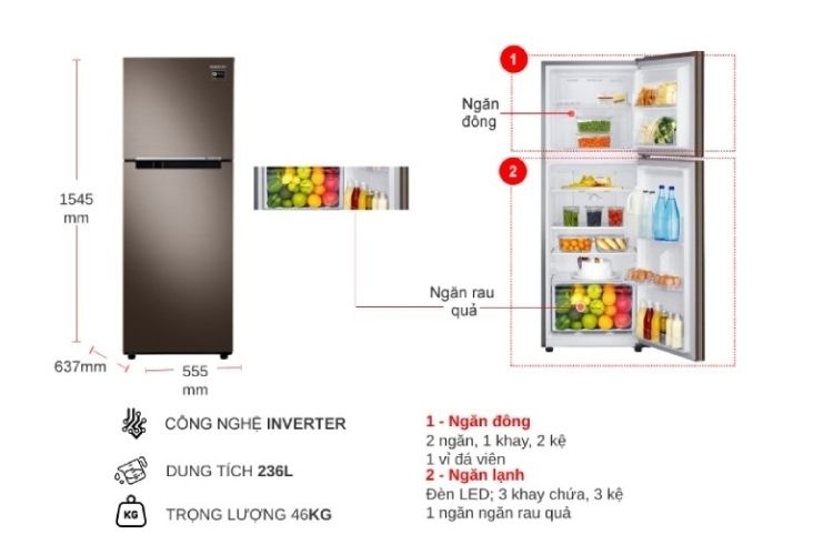 Các tính năng của tủ lạnh Samsung RT22M4040DX/SV 2 cánh