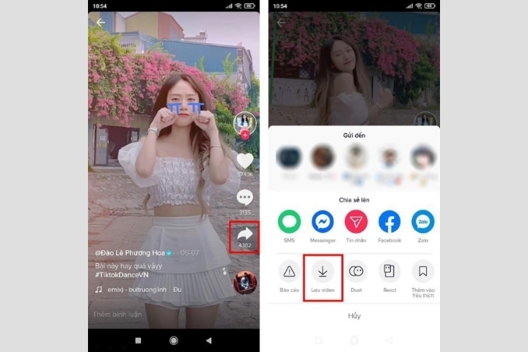 Chọn Lưu video về điện thoại