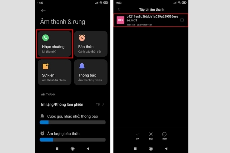 Chọn mục Nhạc chuông