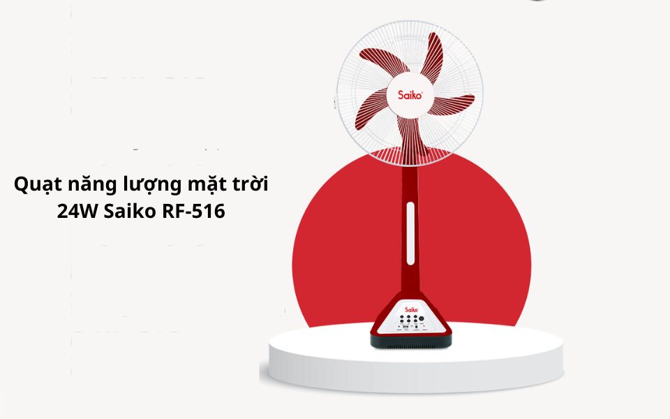 Quạt tích điện năng lượng mặt trời 24W Saiko RF-516