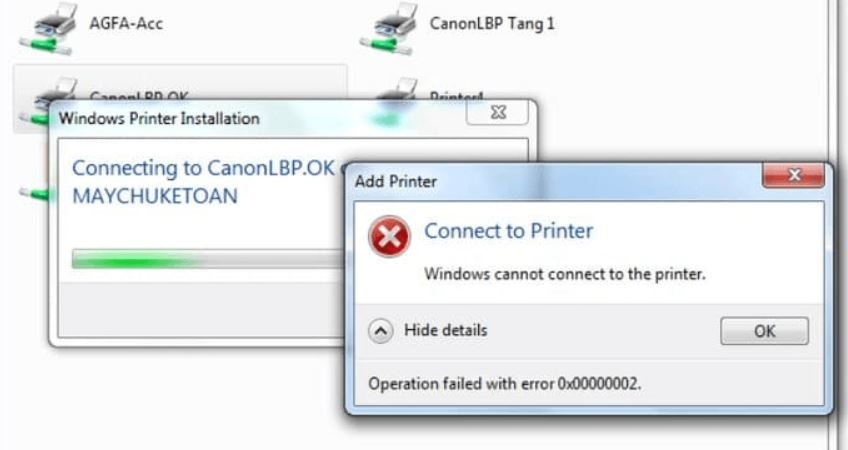 máy tính không nhận máy in Canon 2900 2