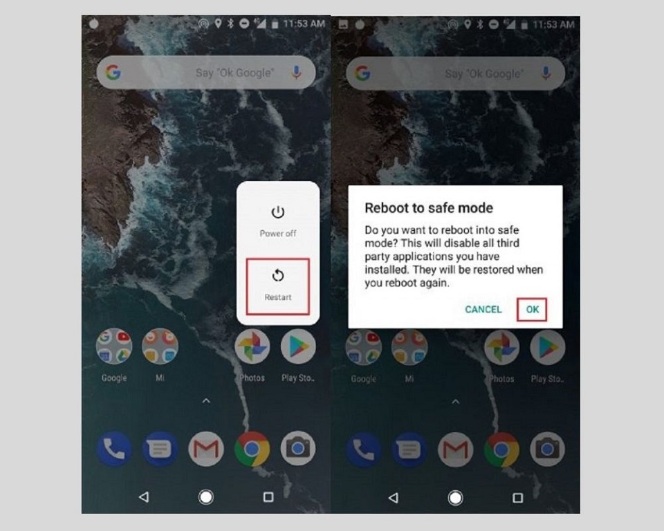 Thao tác truy cập vào chế độ an toàn Xiaomi