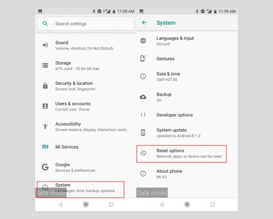 Thao tác giúp điện thoại thoát khỏi chế độ an toàn Xiaomi