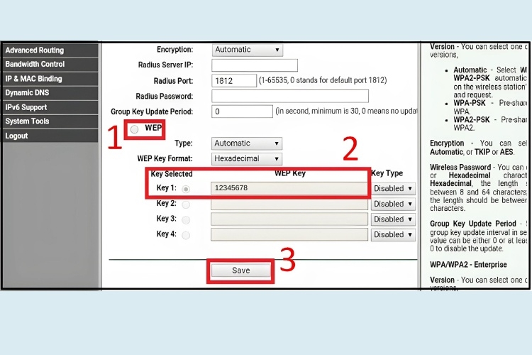 Cách đổi mật khẩu wifi SCTV nếu chọn cấu hình WEP