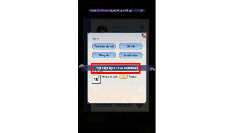 Một số code yêu cầu cần vượt ải để nhận quà