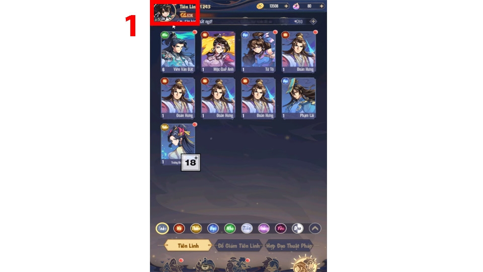 Nhấn vào biểu tượng avatar nhân vật