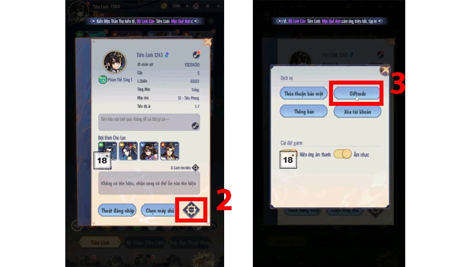 Nhấn chọn Giftcode