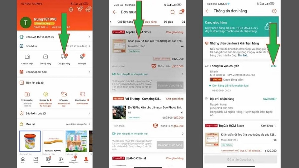 Quy trình kiểm tra tình trạng đơn hàng trên Shopee