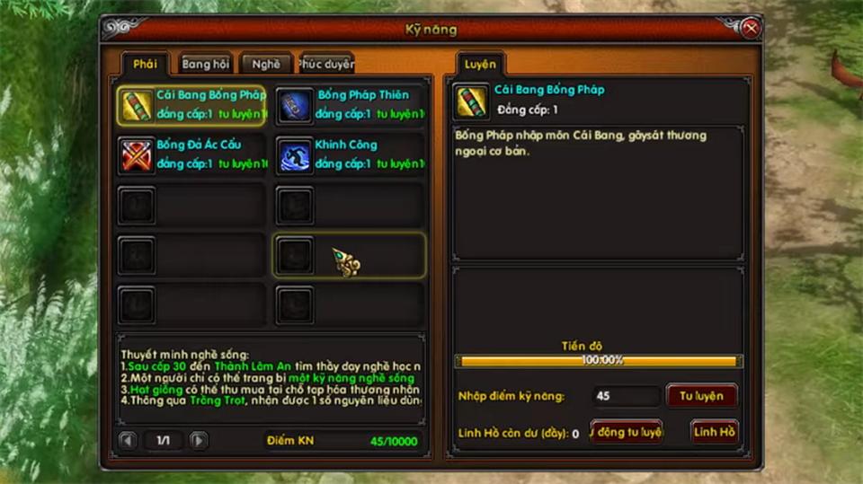 Áp dụng các loại kỹ năng trong game