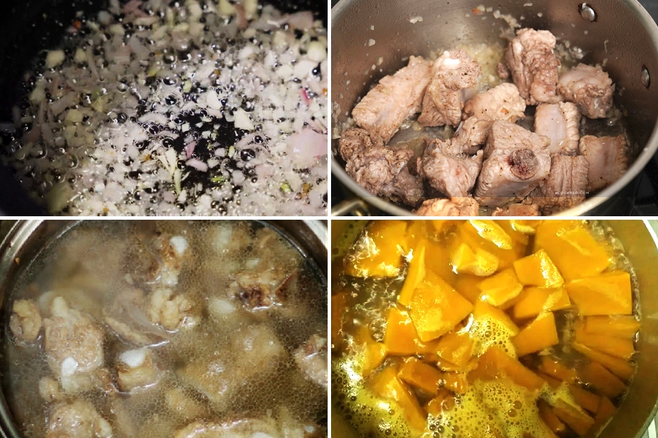 Ninh nhừ xương và nấu cùng bí đỏ.