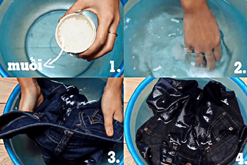 Sử dụng muối ăn để giặt quần jean mới mua.