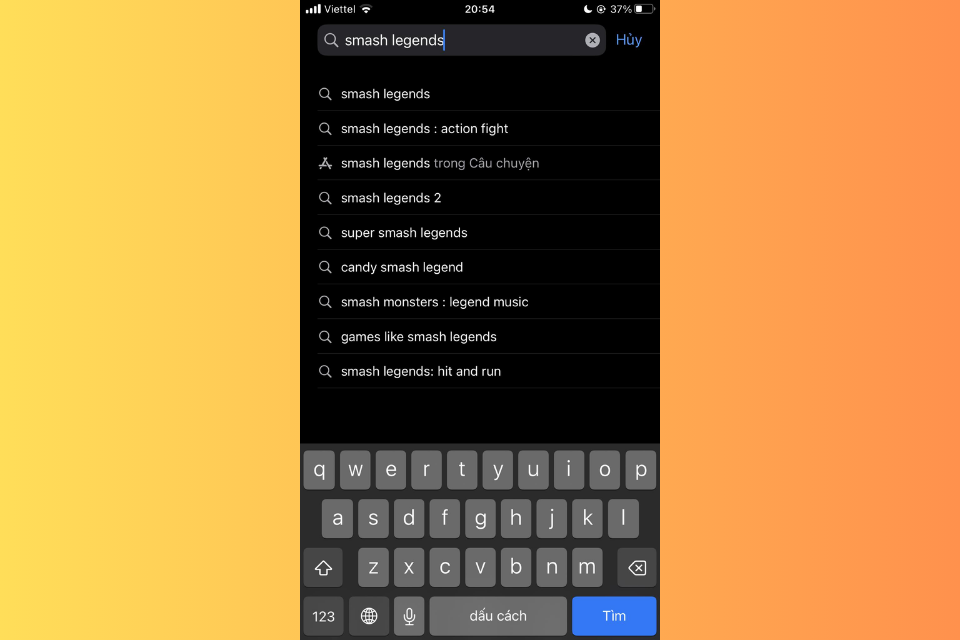 Gõ từ khóa “Smash Legends” vào ô tìm kiếm