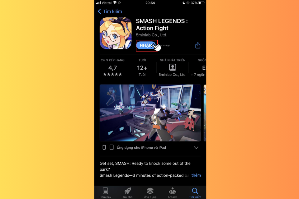 Nhấn vào nút Nhận để tải trò chơi