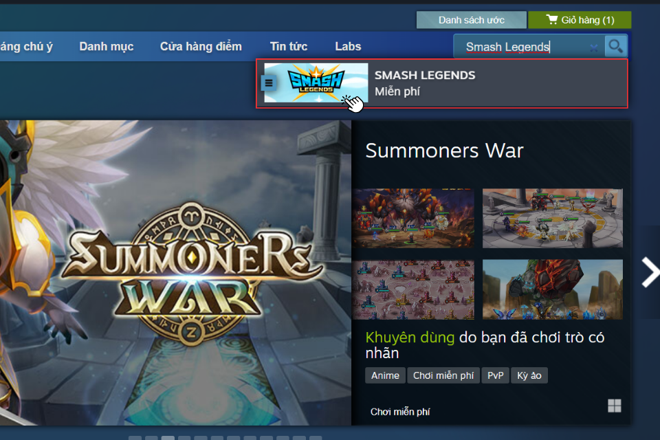 Gõ từ khóa "Smash Legends" vào ô tìm kiếm