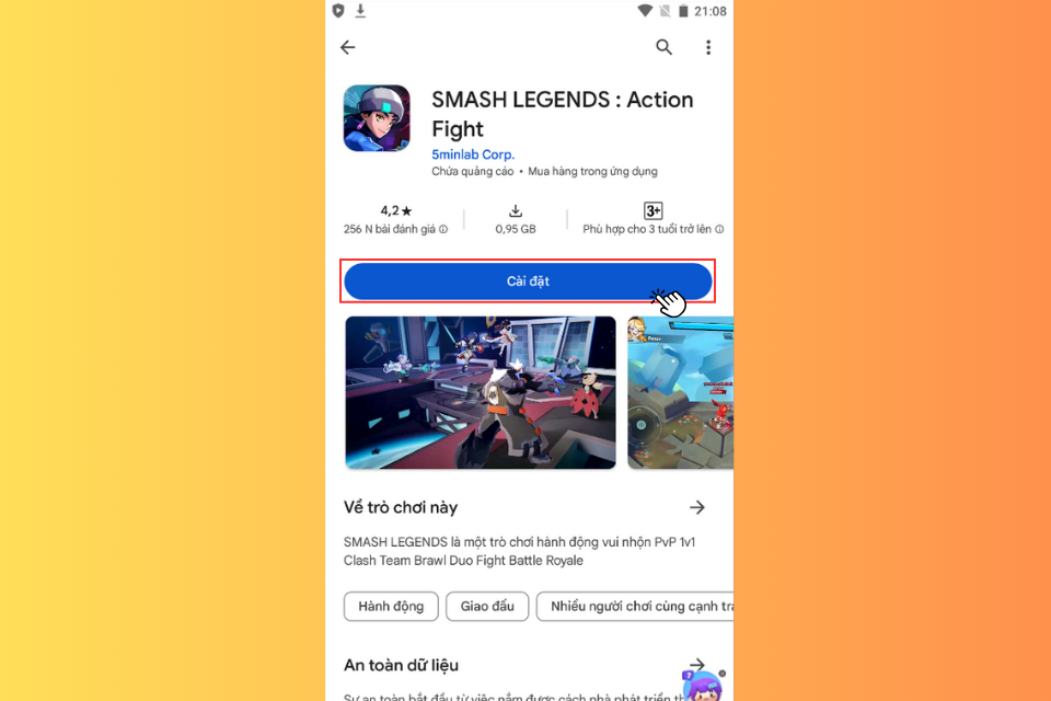 Nhấn vào nút Cài đặt để tải trò chơi