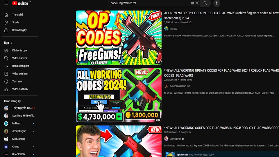 Theo dõi các video YouTube để nhận mã code mới