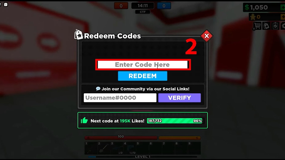 Nhập mã code Flag Wars vào ô trống