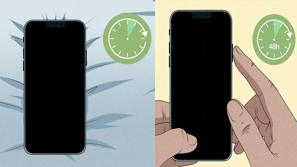 Khởi động lại điện thoại sau khi đã để khô