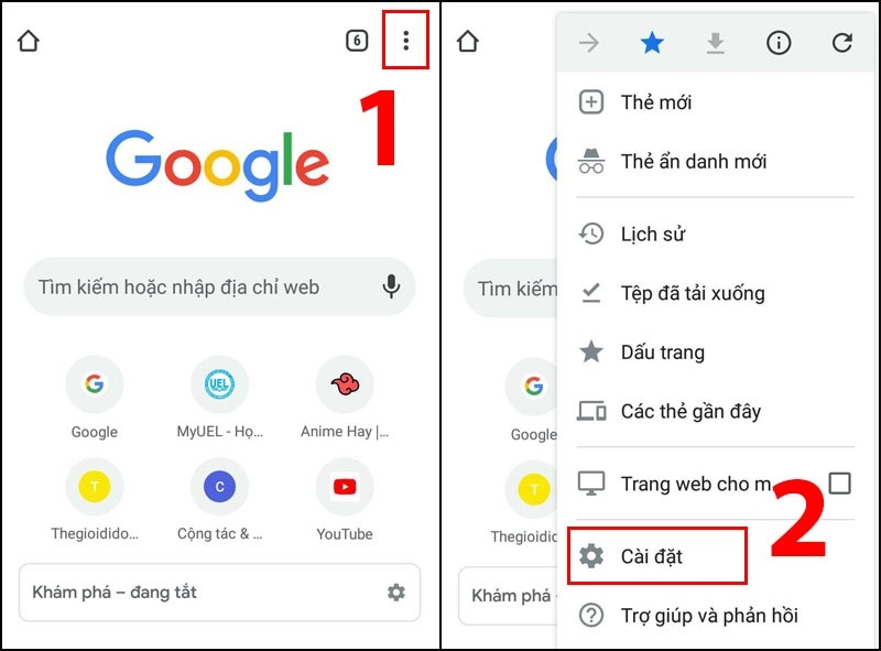 Sau khi trình duyệt khởi động, bạn mở menu và nhấn chọn Cài đặt
