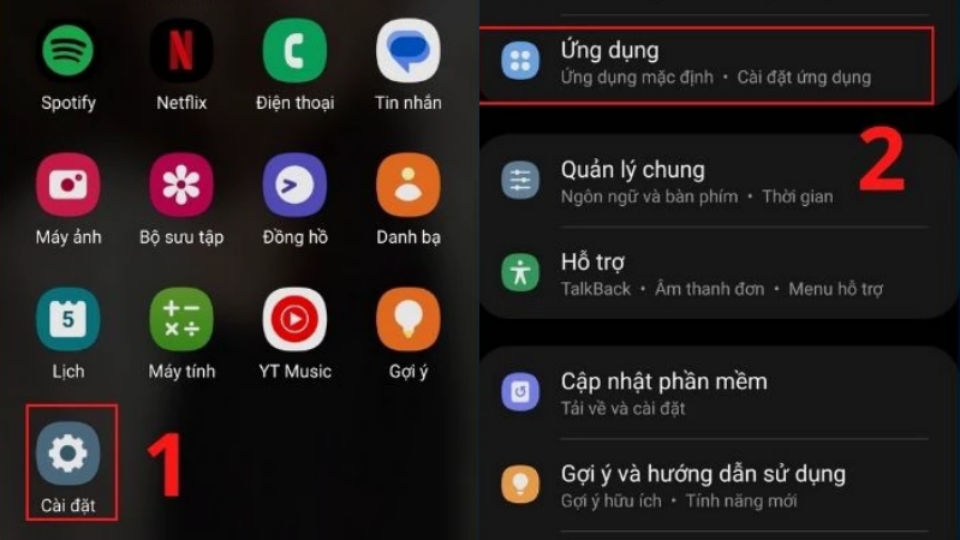 Vào mục Ứng dụng trong Cài đặt