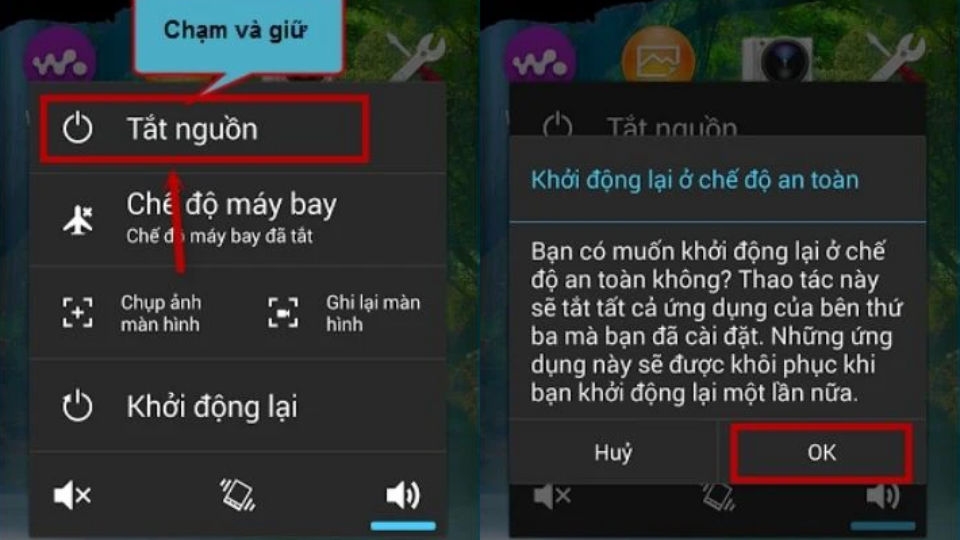 Đè nút nguồn rồi chọn Khởi động lại và nhấn OK