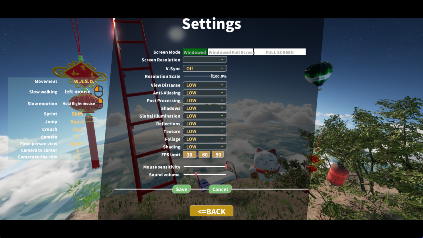 Giao diện cài đặt của game Only Up!