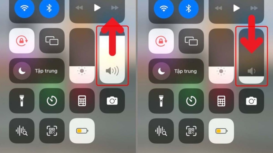 Vuốt màn hình từ trên xuống rồi kéo mục âm lượng lên