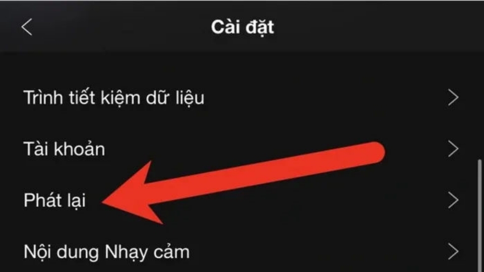 Vào Cài đặt và chọn mục Phát lại