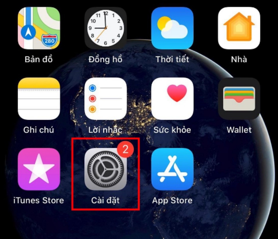 Truy cập vào phần cài đặt trên màn hình iPhone