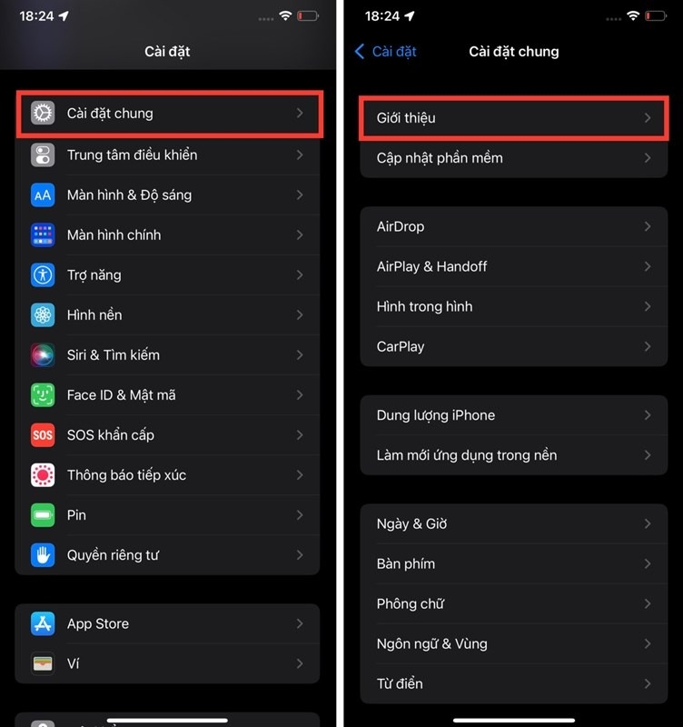 Bước 1: Truy cập vào mục giới thiệu trên iPhone