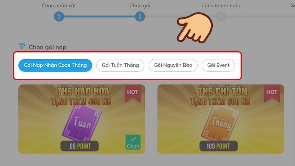 Lựa chọn hình thức nạp game