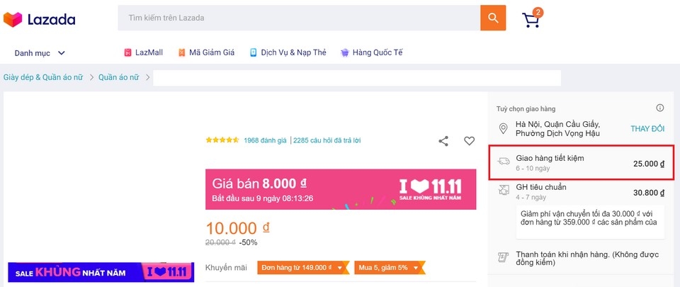 Giao hàng tiết kiệm Lazada