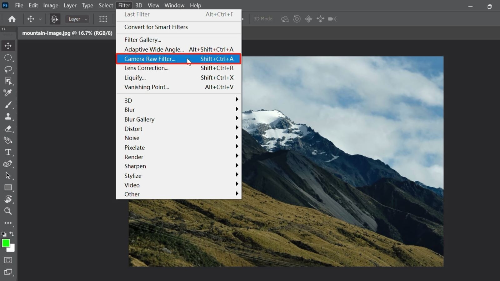 camera raw photoshop cách mở