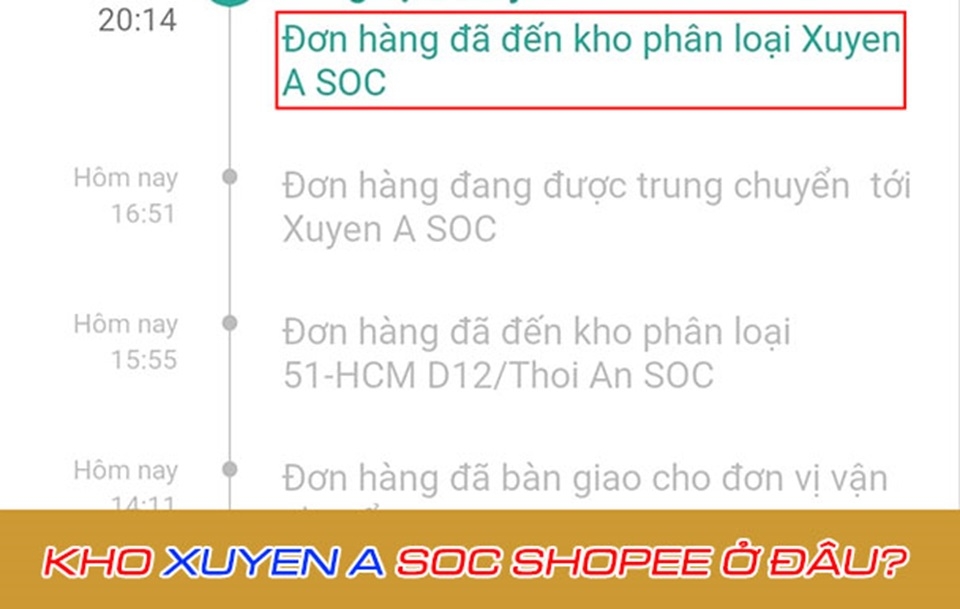 Nội dung hiển thị đơn hàng đã nhập kho Xuyên A SOC