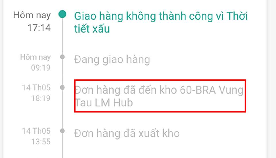 Nội dung thể hiện đơn hàng của bạn đã từng nhập kho 60 Bra Vũng Tàu